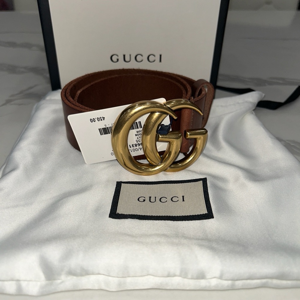 Gucci Brown Leather Belt with Gold GG Buckle